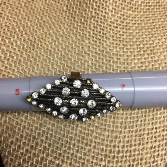 Copper Rhinestone Diamond Ring As Is Adjustable Glam Bling Retro Drag Statement - Picture 4 of 5